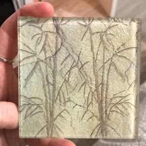 5 listings for $25. Set of 4 glass “bamboo” coasters. 3.5” x 3.5”.